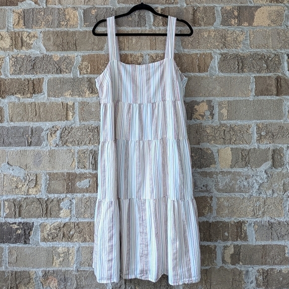 Madewell Button-Back Tiered Dress in Textural Rainbow Stripe Size 12 - Picture 1 of 12